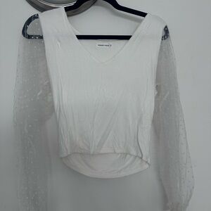White Sheer Polka Dot Sleeve Top